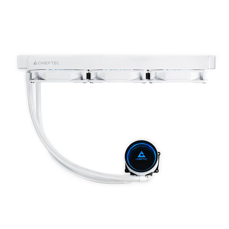 Refrigeración líquida todo en uno CHIEFTEC CLC-360-RGB-W — radiador de 360 mm, 3 ventiladores RGB de 120 mm, blanco, tubos de 40 cm