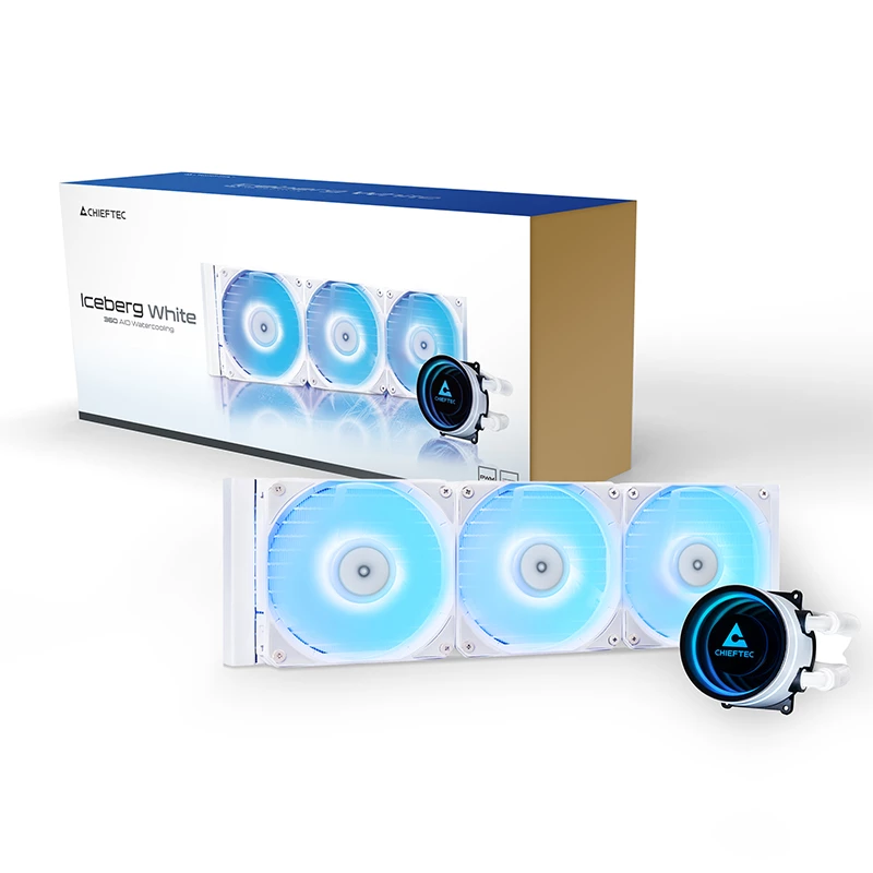 Refrigeración líquida todo en uno CHIEFTEC CLC-360-RGB-W — radiador de 360 mm, 3 ventiladores RGB de 120 mm, blanco, tubos de 40 cm