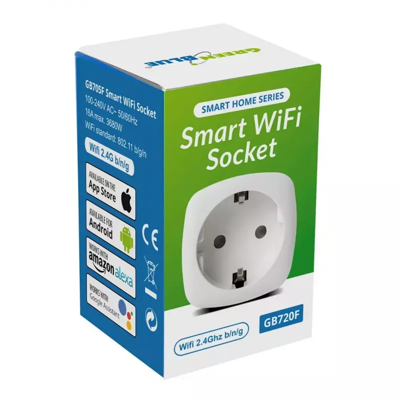 Enchufe inteligente Wi‑Fi GreenBlue GB720F, conector Type-F, carga máx. 2x16A (3680W), blanco