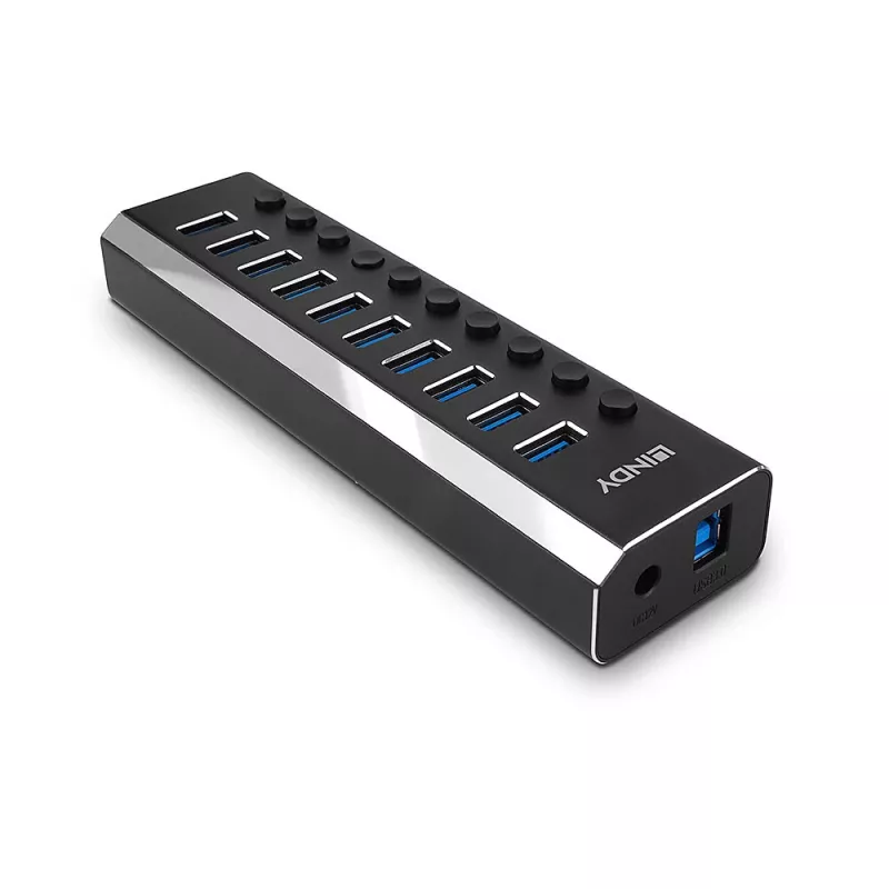 Hub USB 3.0 Lindy 10 puertos con interruptores de encendido/apagado