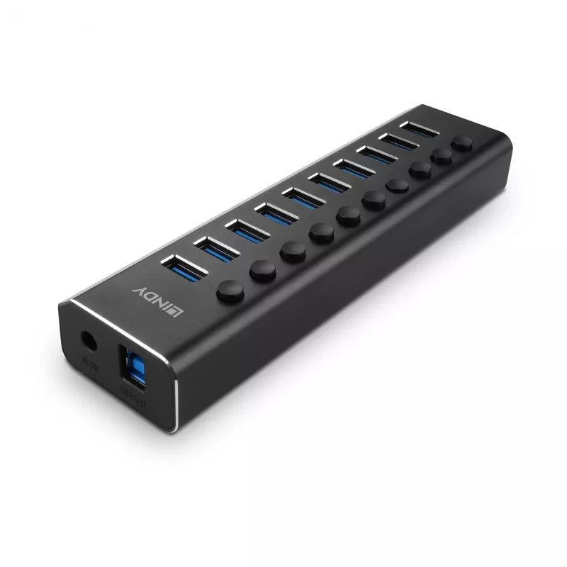 Hub USB 3.0 Lindy 10 puertos con interruptores de encendido/apagado