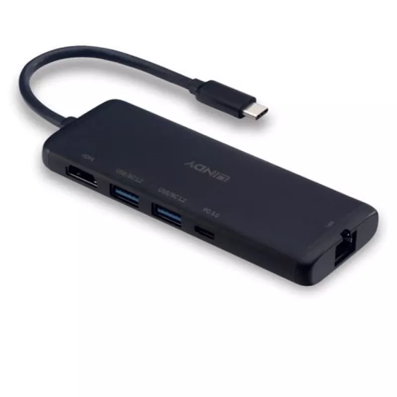 Estación de acoplamiento mini USB-C para portátil Lindy DST-Mini con soporte 4K y carga pass-through de 100W