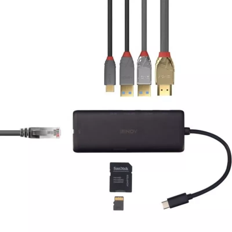 Estación de acoplamiento mini USB-C para portátil Lindy DST-Mini con soporte 4K y carga pass-through de 100W