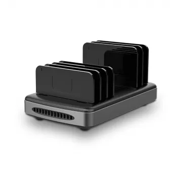 Organizador de estación de carga Lindy 73436 de pie Aluminio, Plástico Negro, Gris
