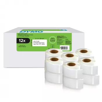Etiquetas de devolución DYMO Authentic LabelWriter | 25 mm x 54 mm | Autoadhesivas | 12 rollos con 500 etiquetas Easy-Peel cada uno (6.000 unidades) | para impresoras de etiquetas LabelWriter | Fabricadas en Europa