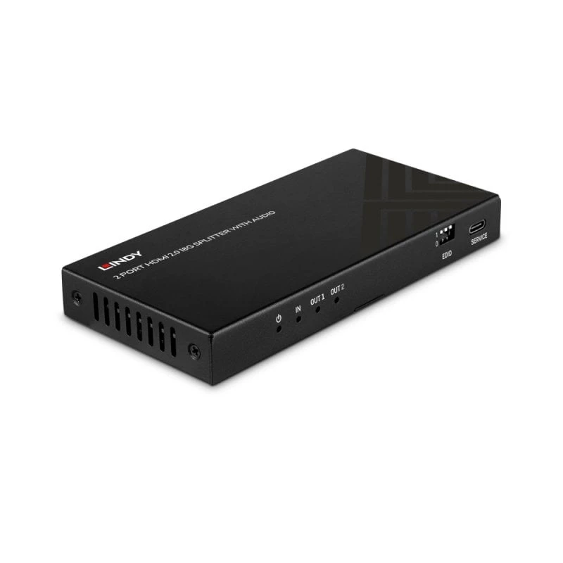 Lindy 38534 splitter HDMI 8K60 de 2 puertos con audio y reducción de resolución, 2x HDMI, HDR, negro