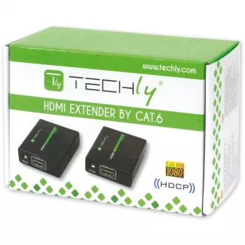 Emisor y receptor AV TECHLY IDATA EXT-E70 — extensión HDMI por cable Cat6/6a/7, Full HD 1920x1080, 60 m, 10,2 Gbit/s, HDCP, negro