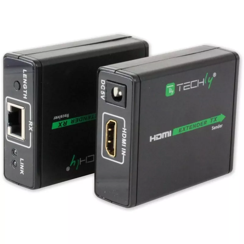 Emisor y receptor AV TECHLY IDATA EXT-E70 — extensión HDMI por cable Cat6/6a/7, Full HD 1920x1080, 60 m, 10,2 Gbit/s, HDCP, negro