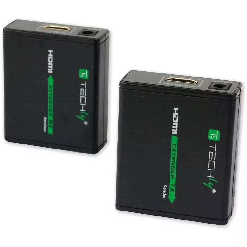 Emisor y receptor AV TECHLY IDATA EXT-E70 — extensión HDMI por cable Cat6/6a/7, Full HD 1920x1080, 60 m, 10,2 Gbit/s, HDCP, negro