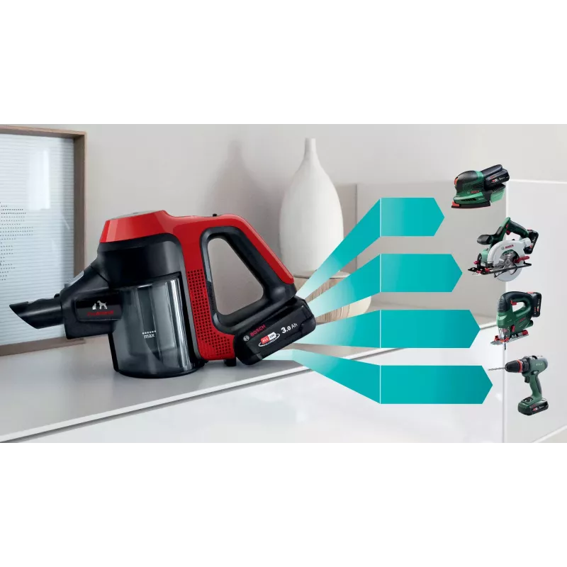Bosch BBS711ANM Aspirador escoba/eléctrico batería en seco sin bolsa 0,3 L negro, rojo, acero inoxidable
