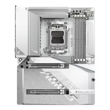 GIGABYTE B850 AORUS STEALTH ICE Placa base ATX para AMD Socket AM5 — B850, 14+2+2 VRM, DDR5 hasta 8200 MHz (OC), 2×PCIe5, 2×PCIe4 M.2, Wi‑Fi 7, 5GbE