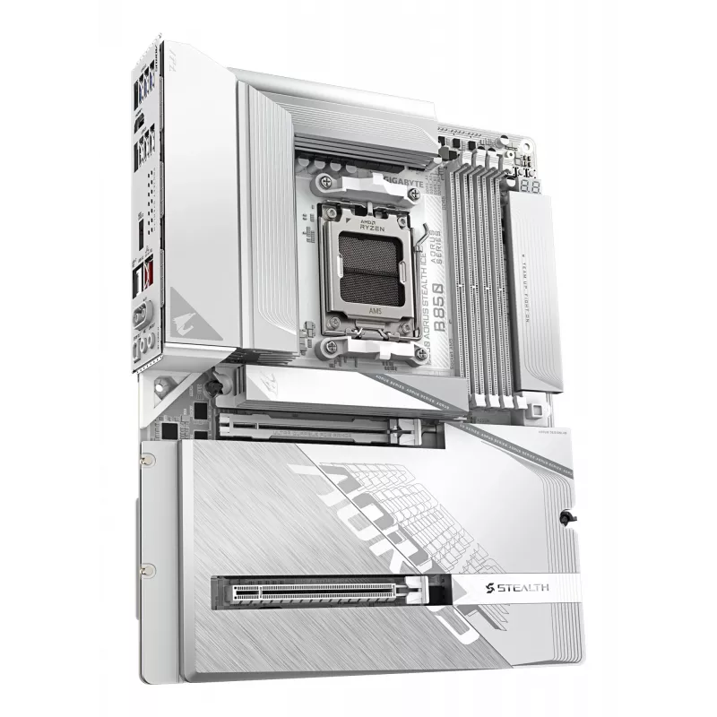 GIGABYTE B850 AORUS STEALTH ICE Placa base ATX para AMD Socket AM5 — B850, 14+2+2 VRM, DDR5 hasta 8200 MHz (OC), 2×PCIe5, 2×PCIe4 M.2, Wi‑Fi 7, 5GbE