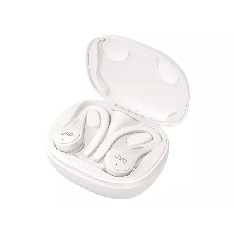 JVC HA-EC25T-W-U auriculares deportivos True Wireless intrauditivos con micrófono, Bluetooth, con gancho para la oreja, llamadas/música, blancos