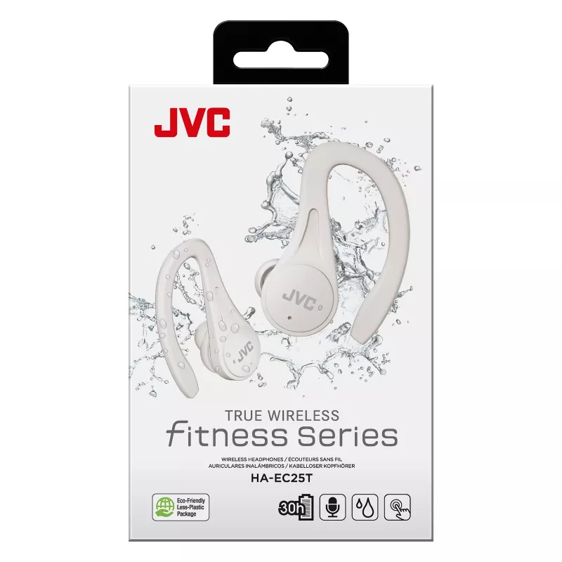 JVC HA-EC25T-W-U auriculares deportivos True Wireless intrauditivos con micrófono, Bluetooth, con gancho para la oreja, llamadas/música, blancos