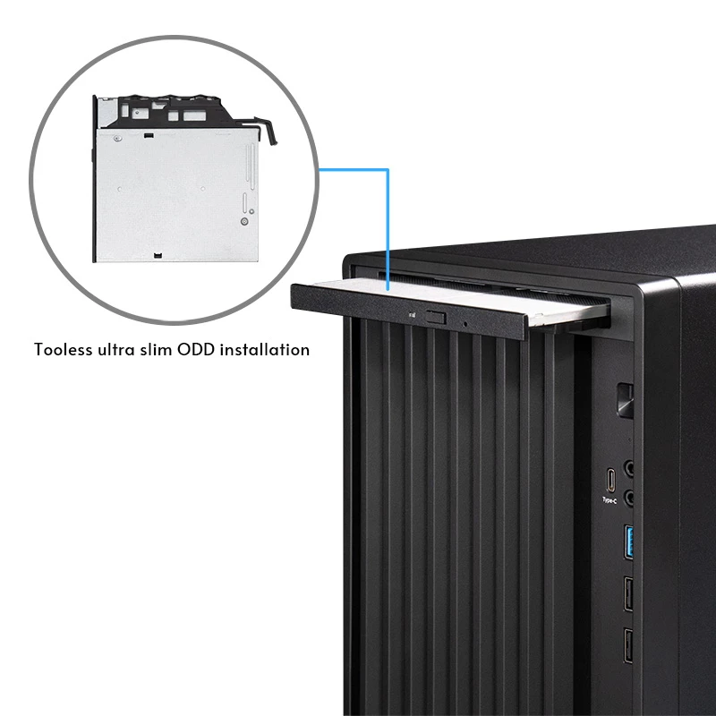 Chieftec BS-20B-OP caja de PC Mini Tower, microATX/Mini-ITX, sin fuente de alimentación, 2x 3,5″, 2x 2,5″, 1x 5,25″ bahía, GPU máx. 270 mm, USB-C, ventilador de 90 mm, negra