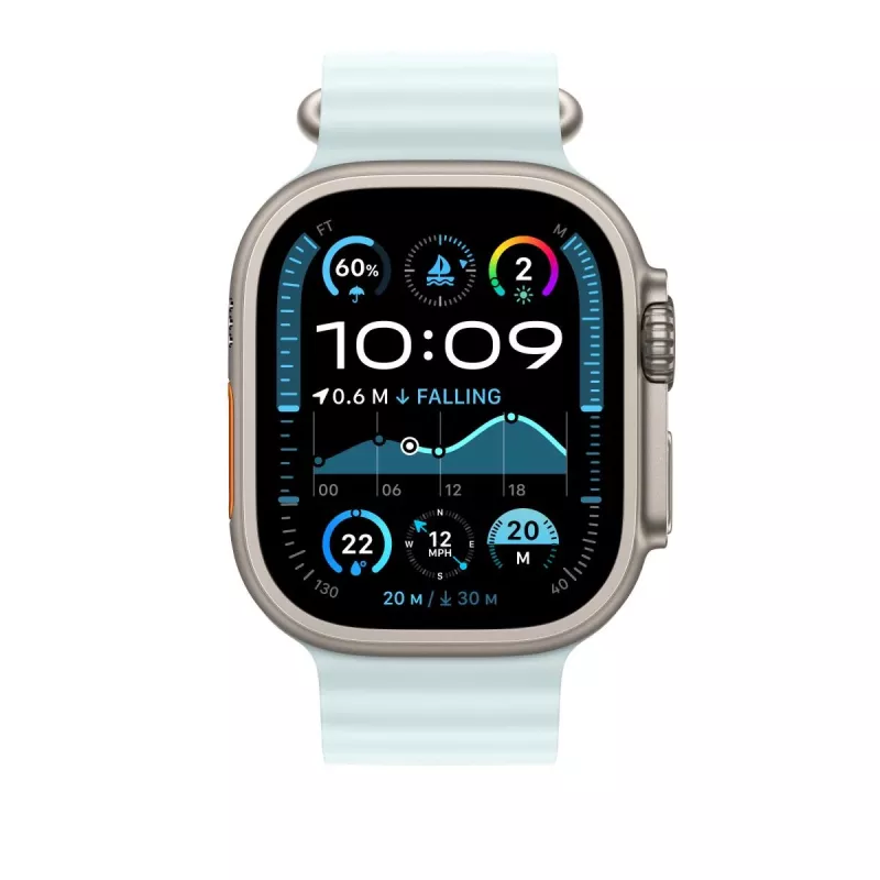 APPLE Extensión de correa Ocean 49mm Ice azul - acabado titanio natural