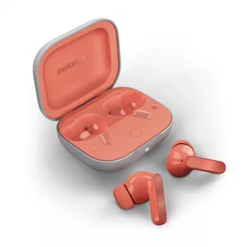 Auriculares inalámbricos in-ear Motorola Moto Buds — Coral, Bluetooth 5.3, ANC, Dolby Atmos, 9 h de reproducción (42 h con estuche)