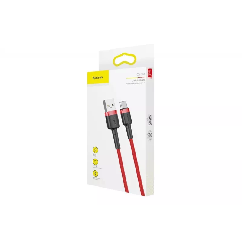 Cable de carga rápida trenzado Cafule BASEUS – USB Type-A a Type-C 2 A – 2 m – rojo (nailon)