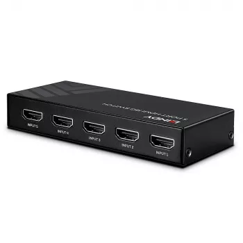 Conmutador HDMI 18G Lindy de 5 puertos, HDMI, metal, negro, 18 Gbit/s, RF, 4K Ultra HD