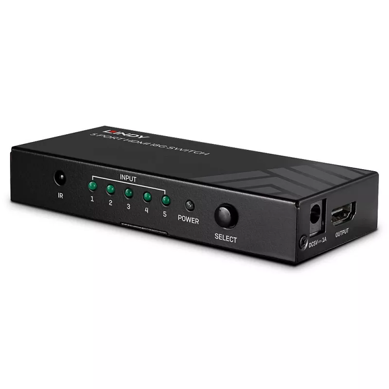 Lindy 38233 conmutador HDMI 2.0 18G de 5 puertos, 5x HDMI, de sobremesa