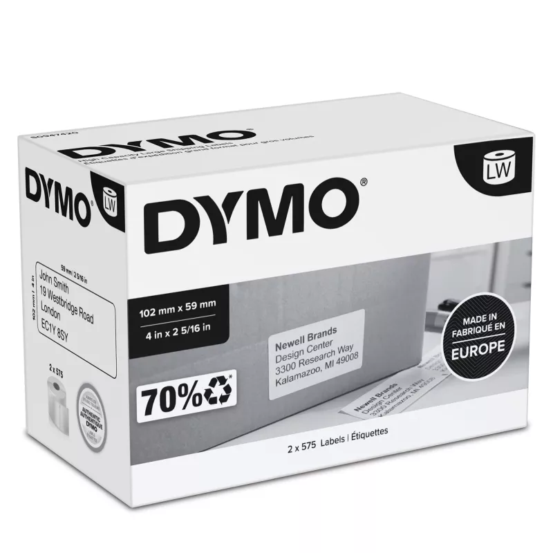 DYMO S0947420 LabelWriter etiquetas de envío grandes de alta capacidad, 59 x 102 mm, 2 rollos de 575 (1150 etiquetas), autoadhesivas, blancas, para LabelWriter 4XL/5XL