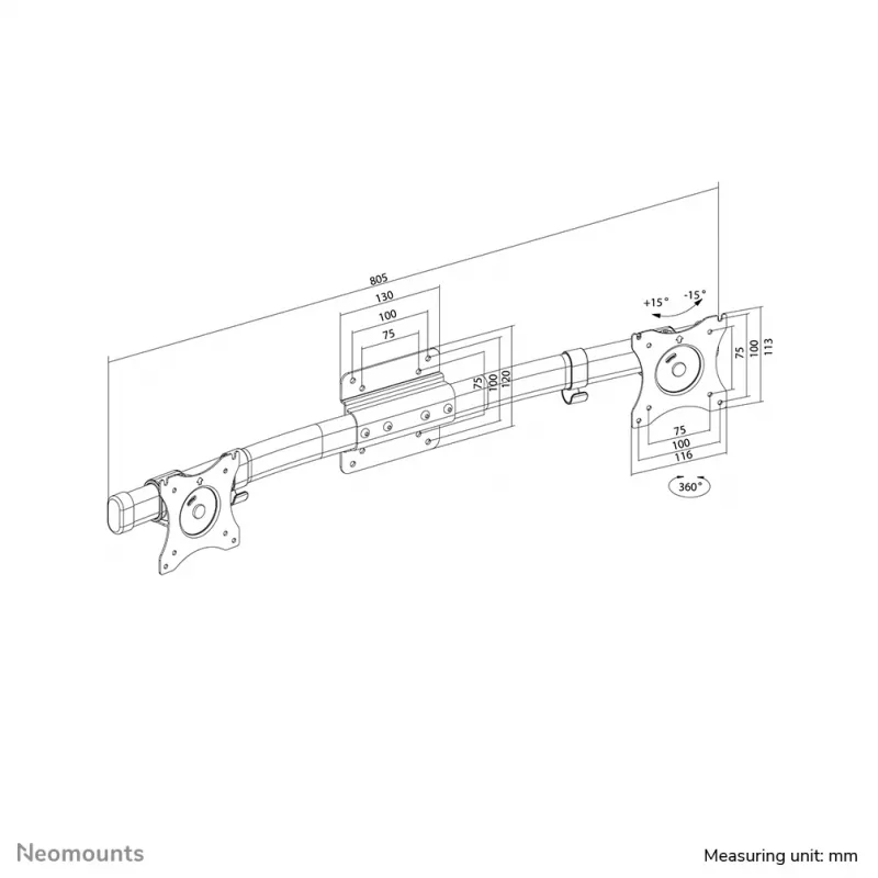 Adaptador de brazo de monitor con travesaño doble Neomounts FPMA-CB100 negro 10-27 inch