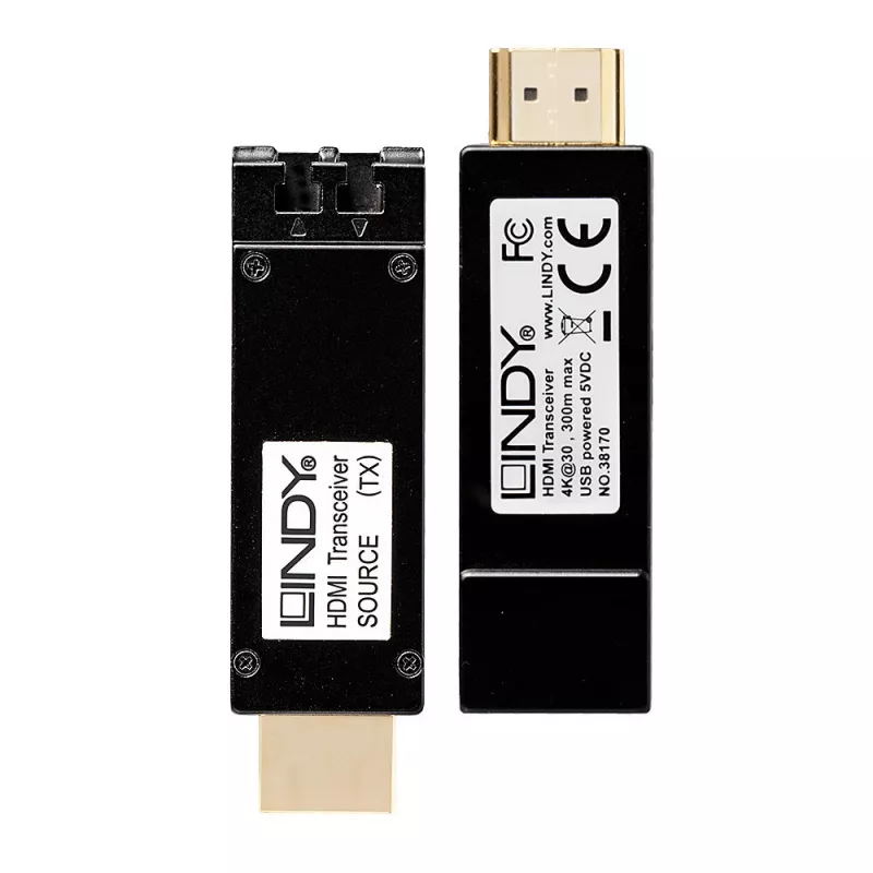 Emisor y receptor AV Lindy 300m extensor HDMI 4K30 por fibra óptica