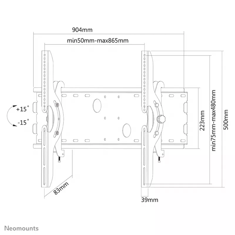 Neomounts PLASMA-W200 soporte de pared inclinable para TV, 37-85 pulgadas (94-216 cm), máx. 100 kg, VESA 200x200-865x480 mm, inclinación 30°, acero, plateado