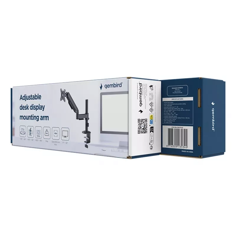 Brazo de montaje ajustable para monitor de escritorio GEMBIRD, 17-32 pulgadas negro