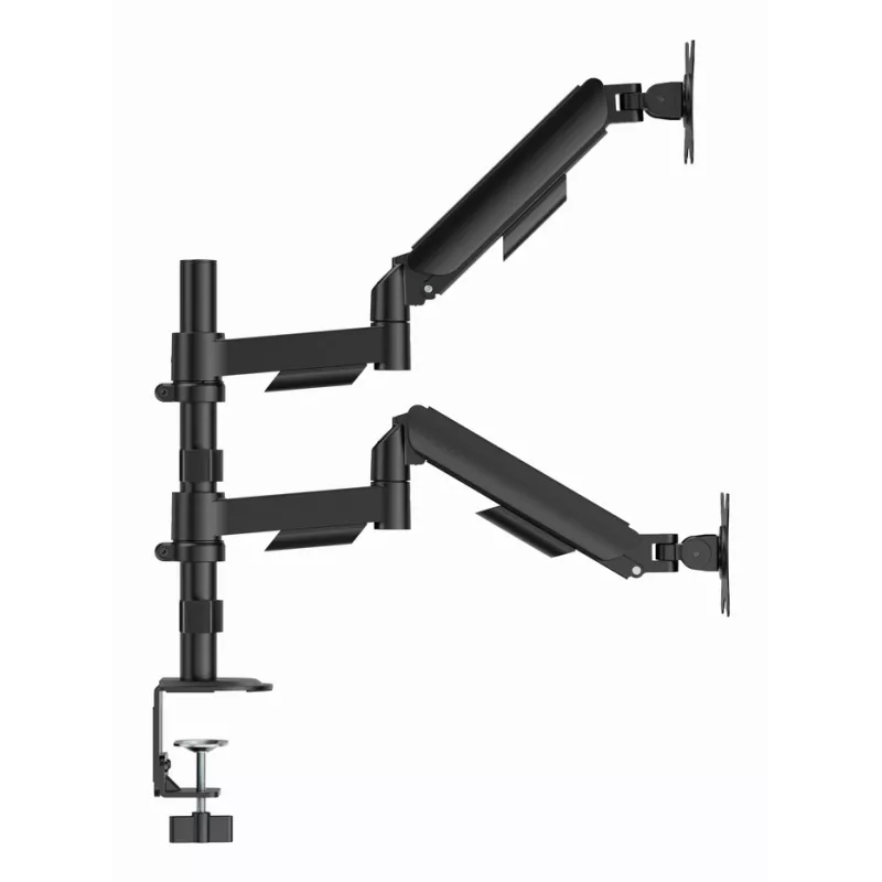 Soporte de monitor de escritorio Gembird MA-DA2P-02 para 2 pantallas, hasta 81,3 cm (32 pulgadas), VESA 75x75–100x100, peso máx. 9 kg por pantalla, pinza/pasacables de escritorio, negro