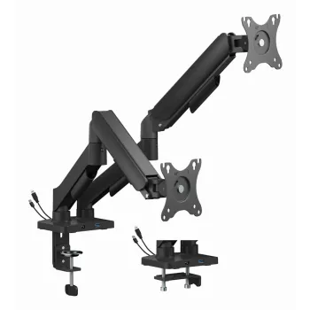 Brazo de monitor de escritorio ajustable GEMBIRD para dos pantallas con puertos USB, 43,2-81,3 cm (17-32 pulgadas)