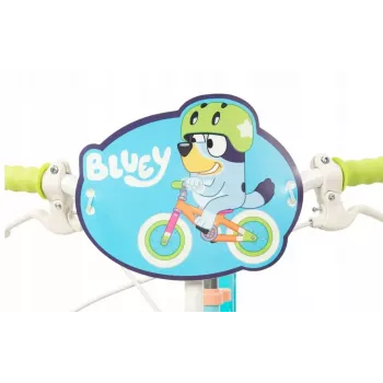 Bicicleta infantil Toimsa Bluey 12 pulgadas — rueda de 12 pulgadas, azul y lima, freno delantero y trasero, ruedines