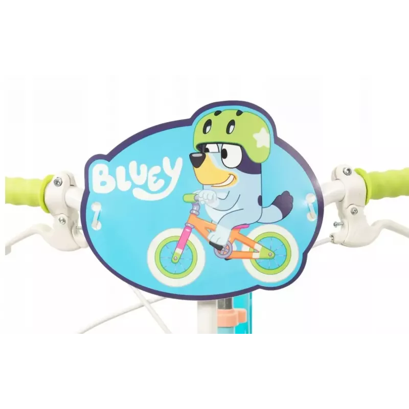 Bicicleta infantil Toimsa Bluey 12 pulgadas — rueda de 12 pulgadas, azul y lima, freno delantero y trasero, ruedines