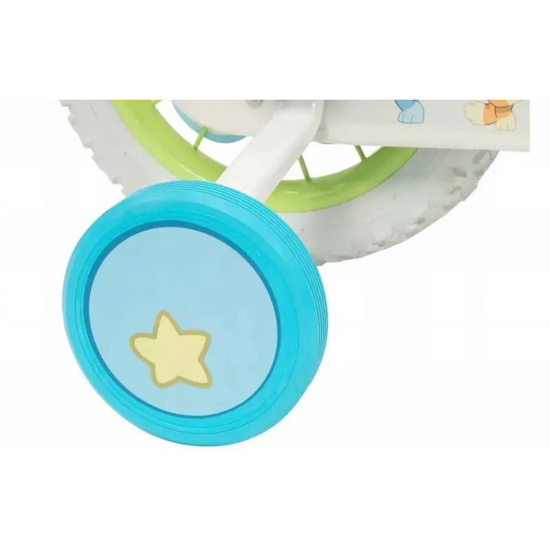 Bicicleta infantil Toimsa Bluey 12 pulgadas — rueda de 12 pulgadas, azul y lima, freno delantero y trasero, ruedines