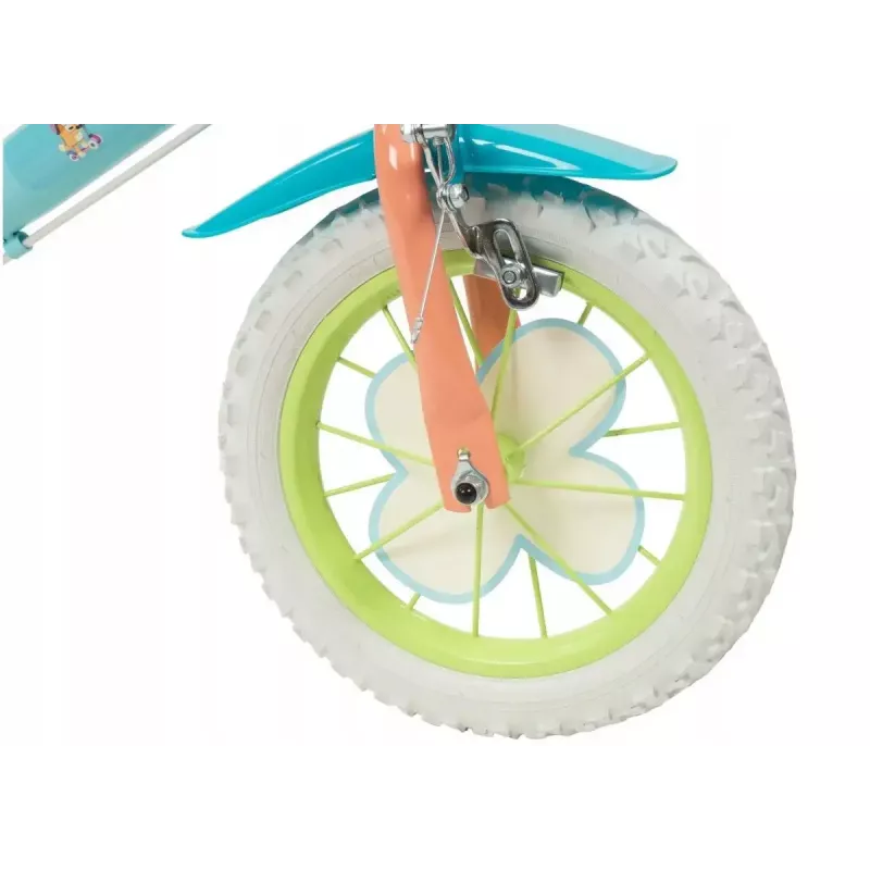 Bicicleta infantil Toimsa Bluey 12 pulgadas — rueda de 12 pulgadas, azul y lima, freno delantero y trasero, ruedines