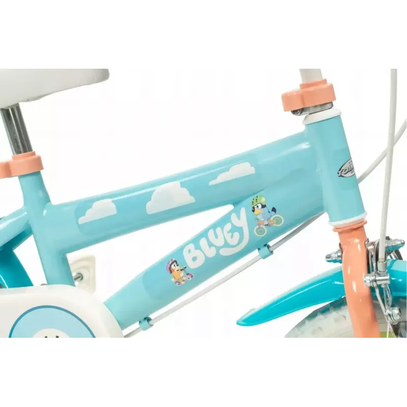 Bicicleta infantil Toimsa Bluey 12 pulgadas — rueda de 12 pulgadas, azul y lima, freno delantero y trasero, ruedines
