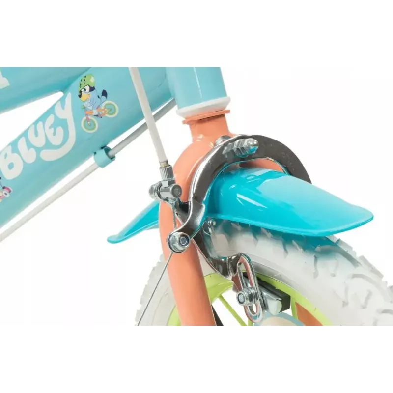 Bicicleta infantil Toimsa Bluey 12 pulgadas — rueda de 12 pulgadas, azul y lima, freno delantero y trasero, ruedines