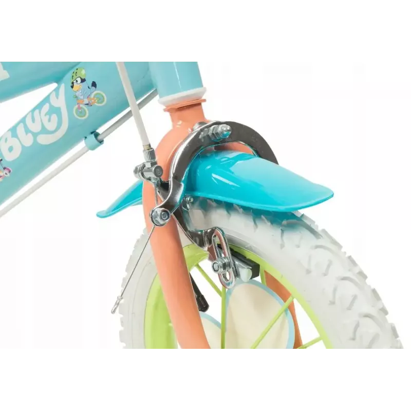 Bicicleta infantil Toimsa Bluey 12 pulgadas — rueda de 12 pulgadas, azul y lima, freno delantero y trasero, ruedines