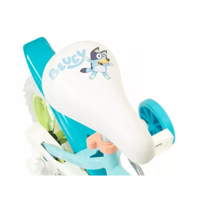 Bicicleta infantil Toimsa Bluey 12 pulgadas — rueda de 12 pulgadas, azul y lima, freno delantero y trasero, ruedines