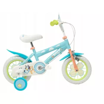 Bicicleta infantil Toimsa Bluey 12 pulgadas — rueda de 12 pulgadas, azul y lima, freno delantero y trasero, ruedines