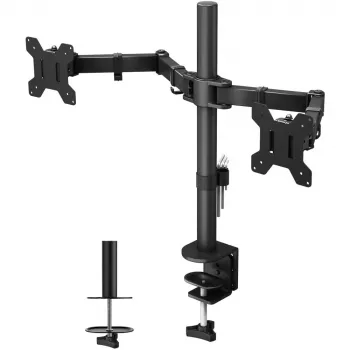 Soporte de monitor TECHLY ICA-LCD-382-D para 2 pantallas, pinza de mesa, hasta 27
