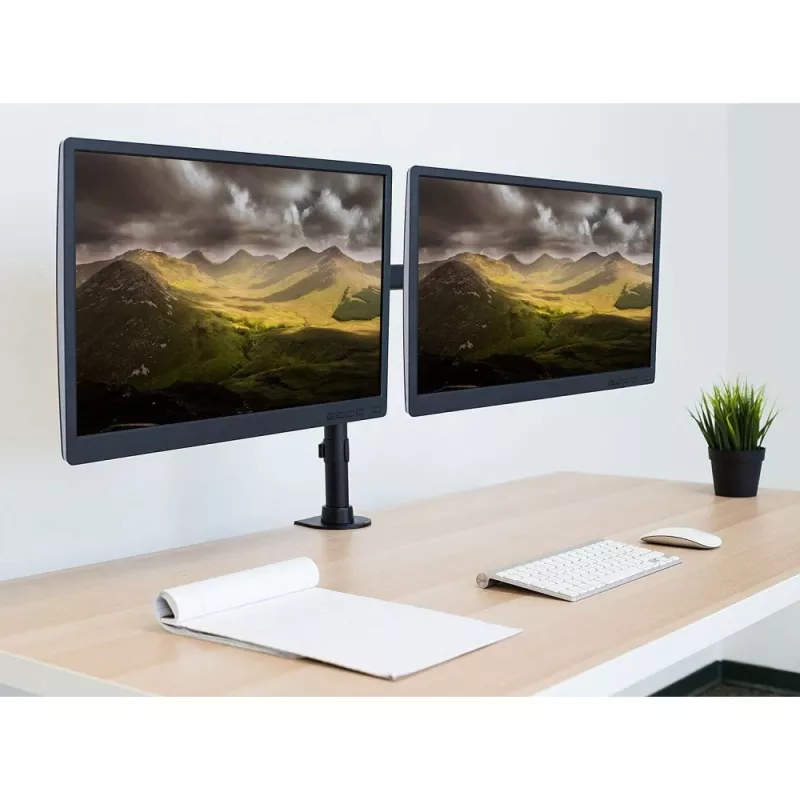 Soporte de monitor TECHLY ICA-LCD-382-D para 2 pantallas, pinza de mesa, hasta 27 inch, 20 kg, VESA 75x75–100x100, negro