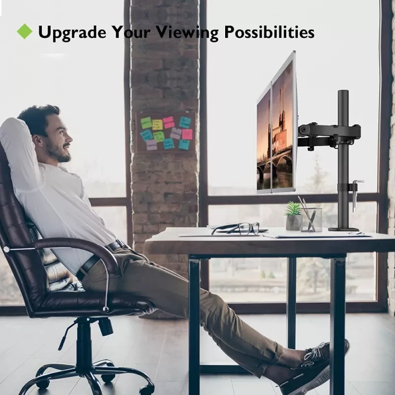 Soporte de monitor TECHLY ICA-LCD-382-D para 2 pantallas, pinza de mesa, hasta 27 inch, 20 kg, VESA 75x75–100x100, negro