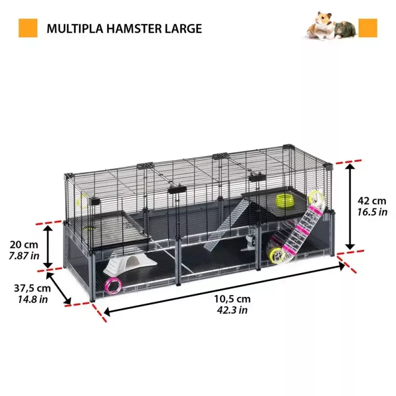 Jaula para roedores FERPLAST Multipla Hamster large 107,5×37,5×42 cm, metal, negra
