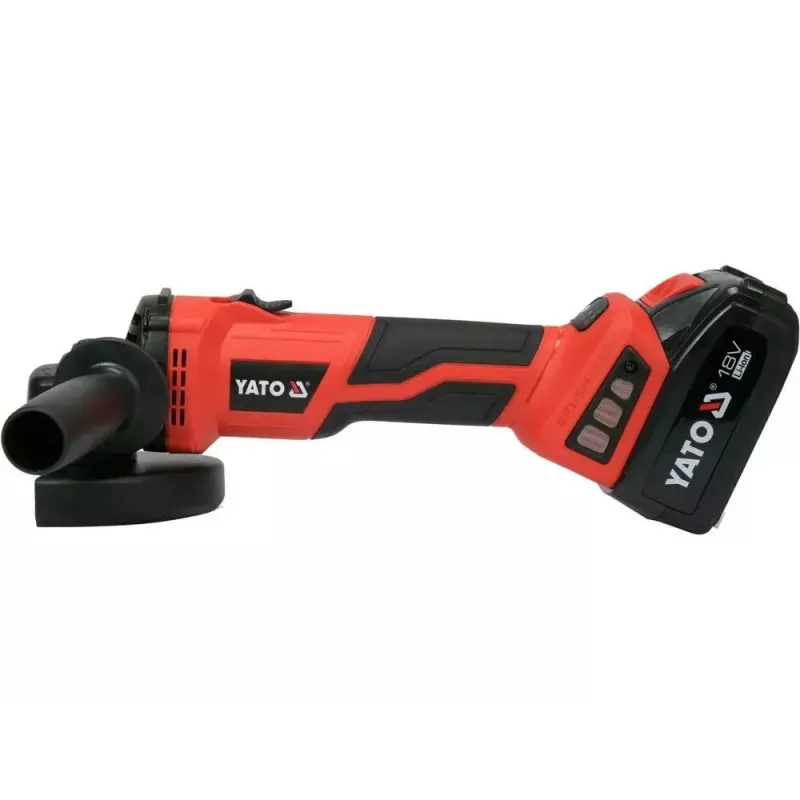 Amoladora angular YATO YT-828295, inalámbrica 18 V, sin escobillas, disco de 125 mm, 2 baterías Li-Ion de 4 Ah, 1,26 kg