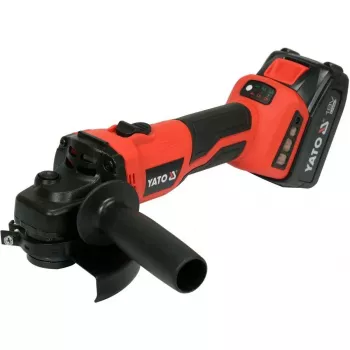 Amoladora angular YATO YT-828295, inalámbrica 18 V, sin escobillas, disco de 125 mm, 2 baterías Li-Ion de 4 Ah, 1,26 kg