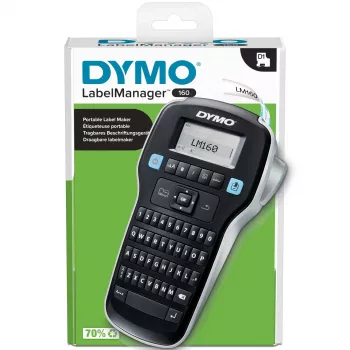 Impresora de etiquetas DYMO LabelManager 160 | Impresora de etiquetas de mano con teclado QWERTZ | Incluye cinta de etiquetas D1 negra y blanca (12 mm) | Para casa y oficina