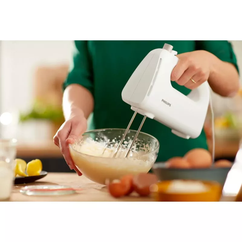Philips HR3705/00 Daily Collection batidora de mano, 300 W, 5 velocidades + turbo, varillas y ganchos amasadores, cable de 1,2 m, blanca