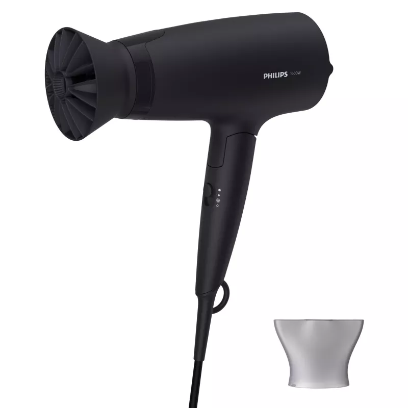 Secador de pelo Philips 3000 Series BHD308/10 — 1600 W, 3 niveles de calor y 3 de velocidad, mango plegable, anilla para colgar