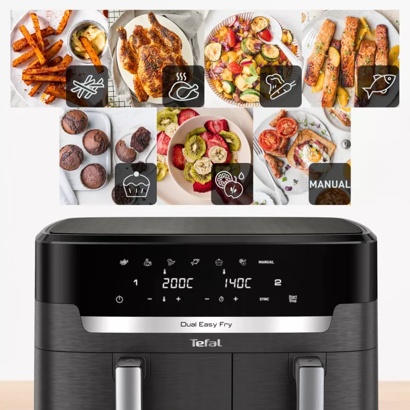 Freidora Tefal Easy Fry Dual XXL EY942HE0 doble 11 L de sobremesa 2020 W freidora de aire gris